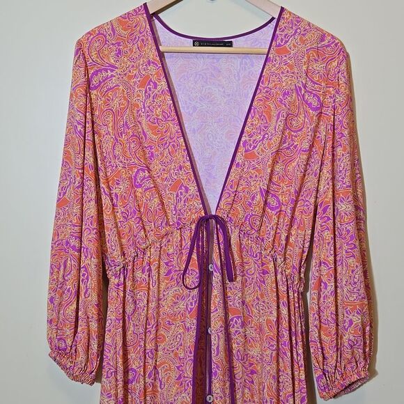 Vix Paula Hermanny Lia Long Swimwear Coverup Margritte Size Medium Tie Front - Picture 5 of 16